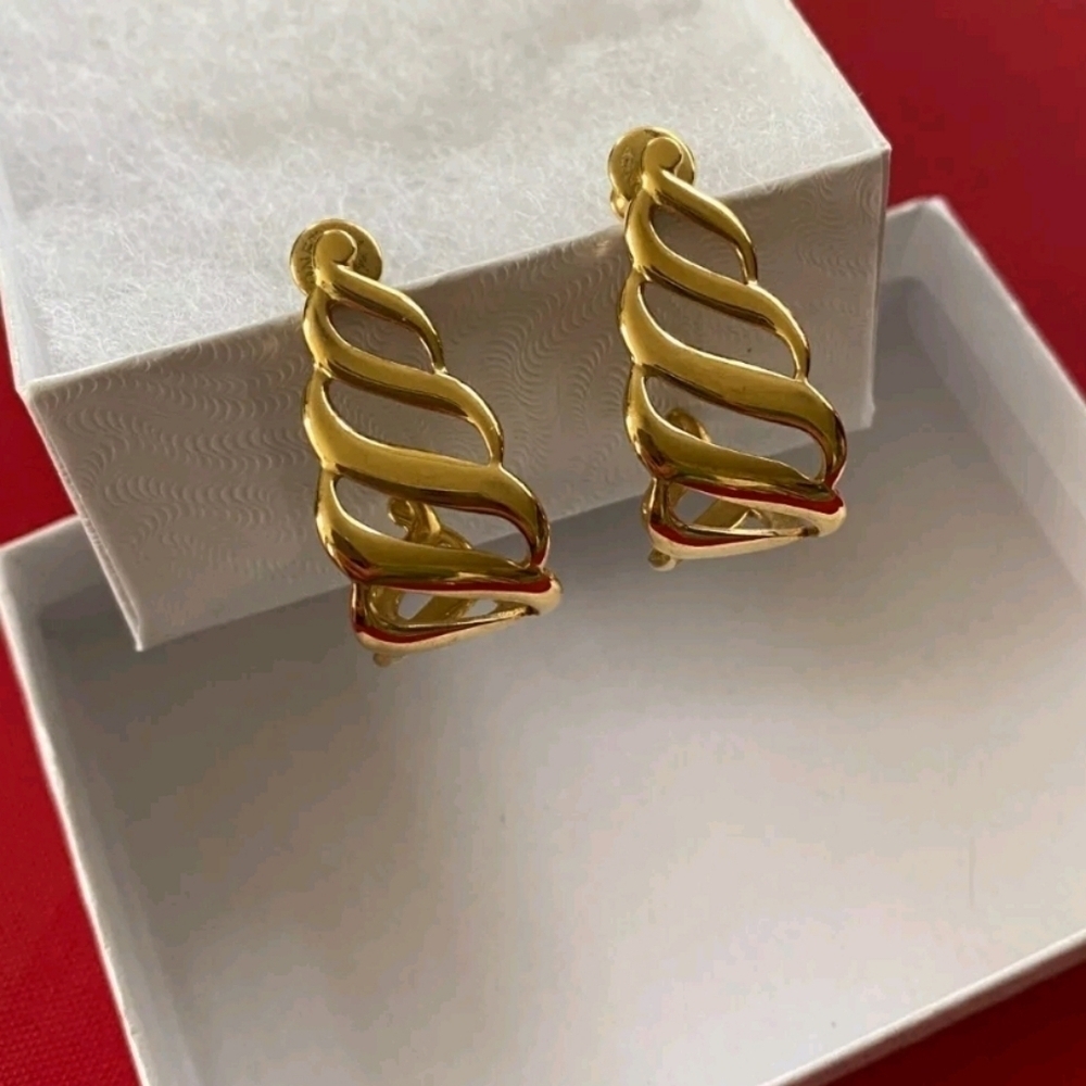 Vintage Monet Open Hoop Gold Tone Pierced Post Earrings, Signed